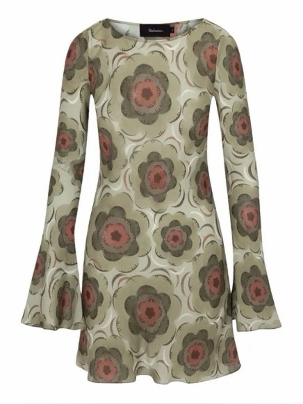 Realisation Par supernova Bridgette Olive and Rust Floral Long-Sleeve Mini Dress